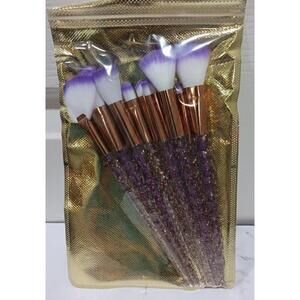 Glittery Makeup Brushes In Purple Set of 10